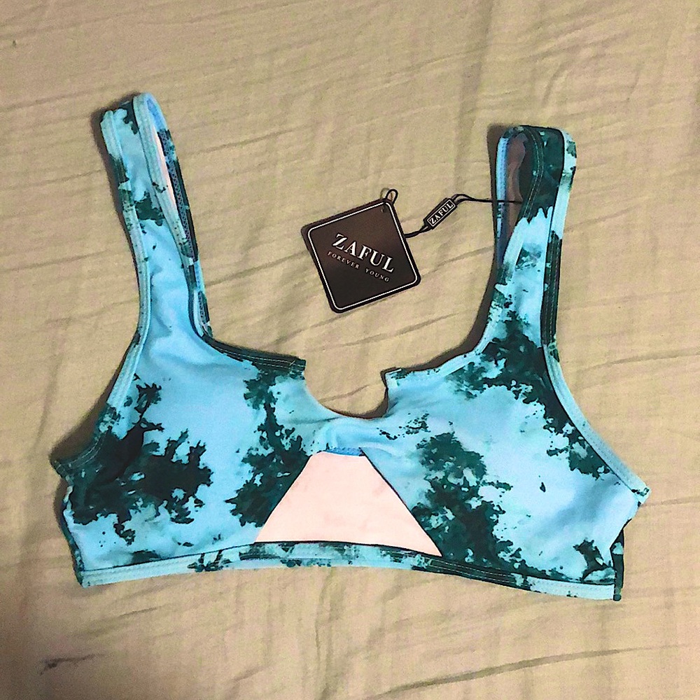 Never been worn tie dye blue + green bikini top